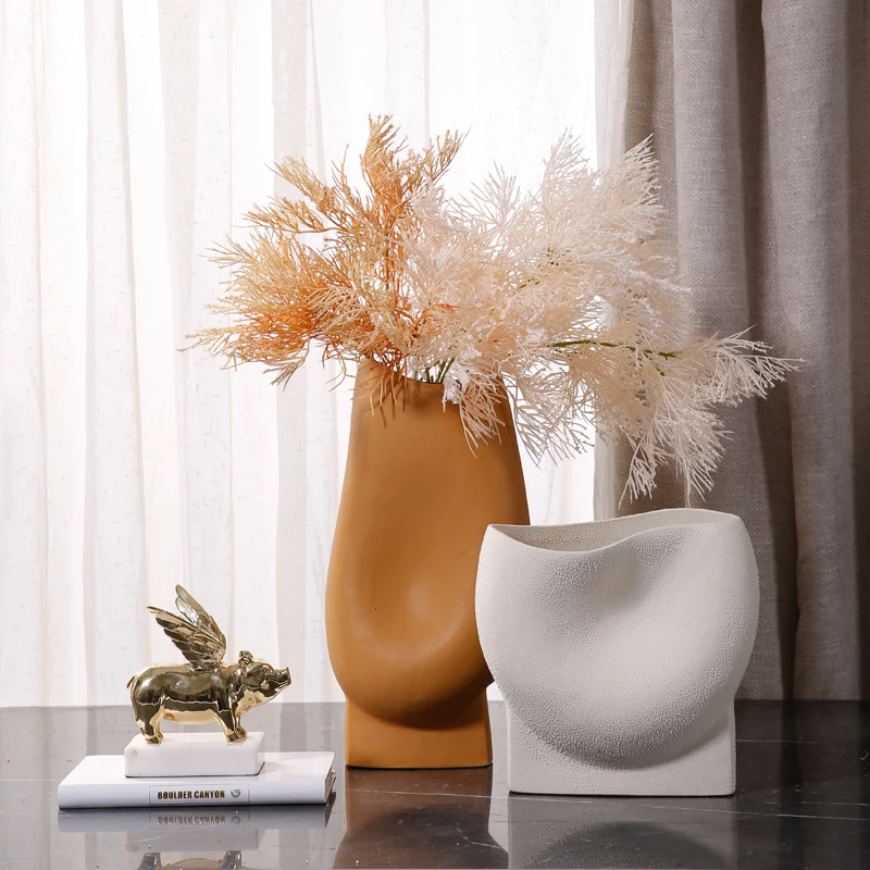 

Vase Nordic Ceramic White Orange Modern Home Decoration Accessories Flower Pots